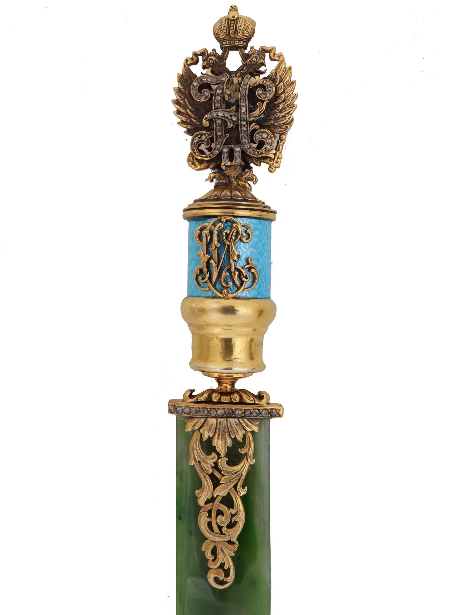 RUSSIAN GILT SILVER DIAMOND JADE LETTER OPENER PIC-3